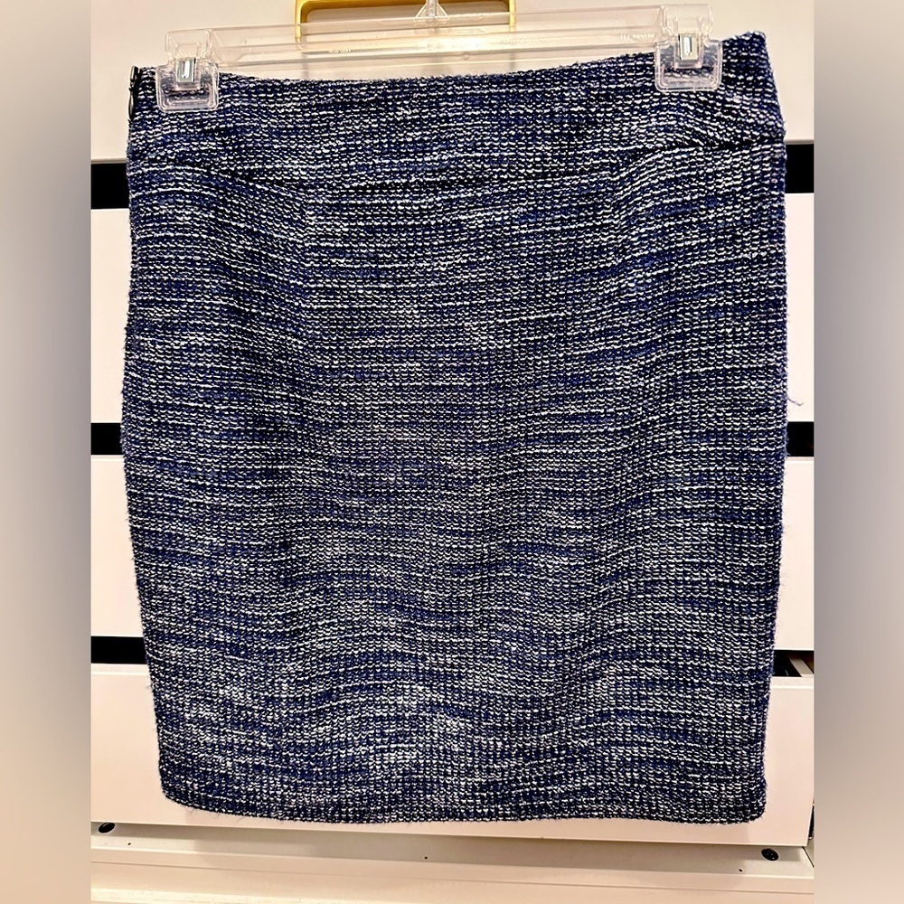 Banana Republic Blue And White Tweed Pencil Skirt Italian Fabric Size 8